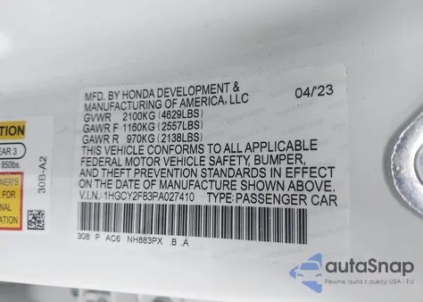 2023 Honda Accord Hybrid Touring из США, поврежденный, VIN 1HGCY2F83PA027410